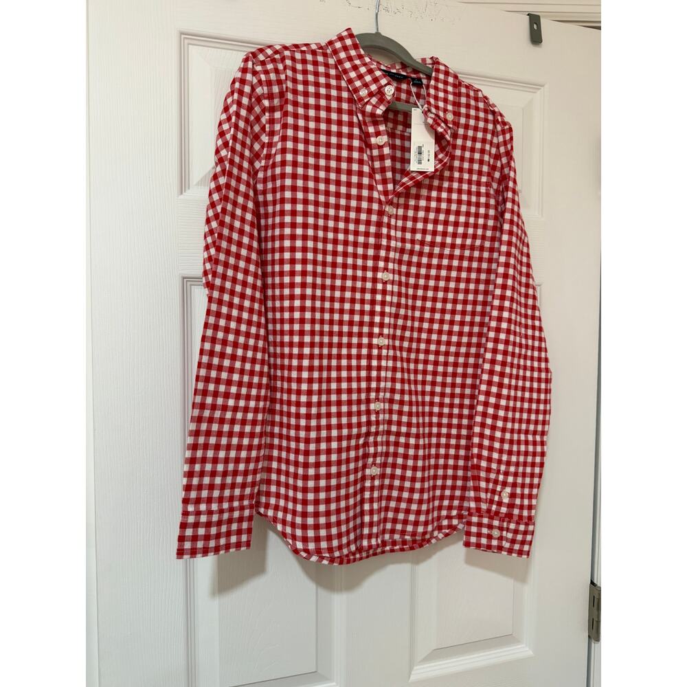 Janie and Jack Boys - Red Houndstooth Brushed Twill Shirt - Christmas - Size 16 - Picture 2 of 6